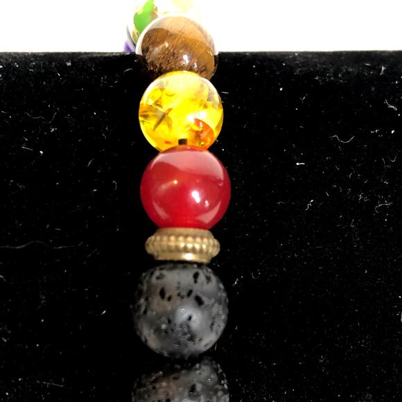 Chakra Bracelet Lava Stone Black Rainbow Adjustable Unisex Gemstone Healing - Picture 5 of 7